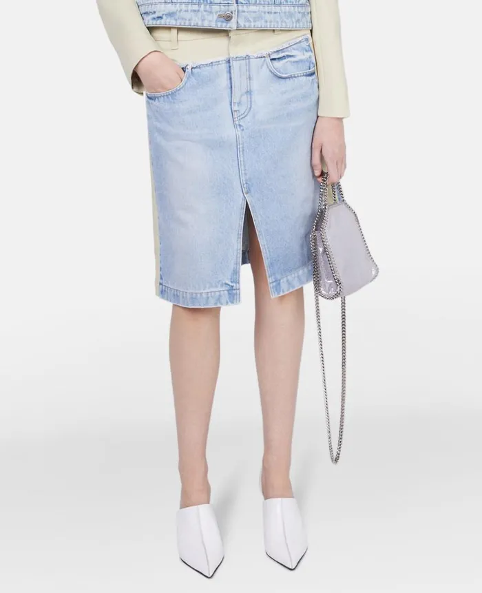 Women Denim Stella McCartney TwoTone Panelled Denim Skirt Blueecru Women Denim Stella McCartney TwoTone Panelled Denim Skirt Blueecru