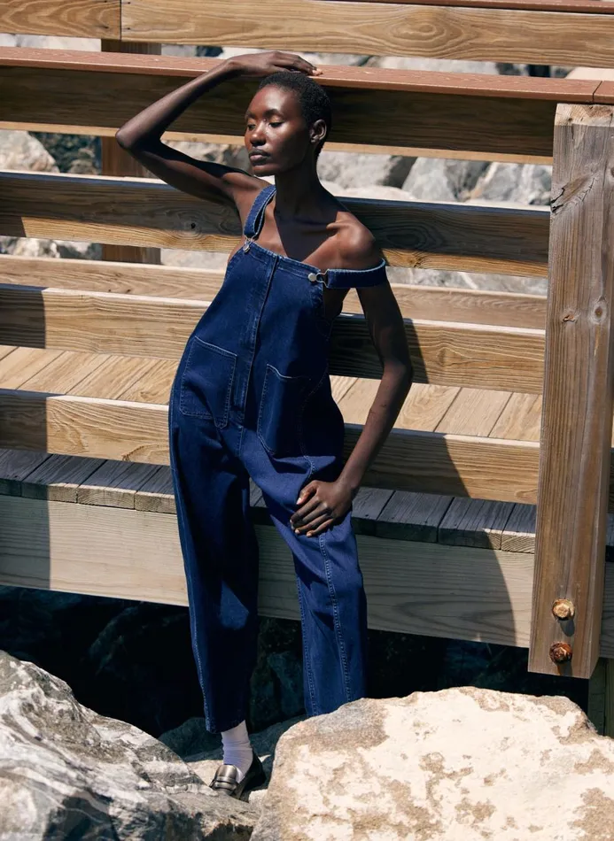 Women Denim Tibi Classic Indigo Denim Jumpsuit Indigo
