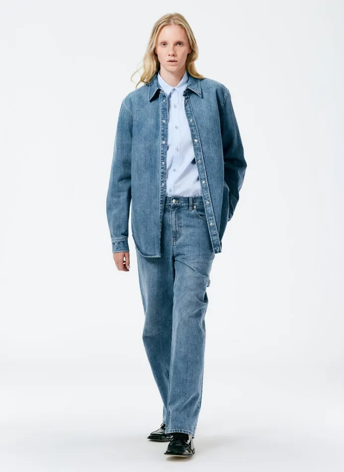 Women Denim Tibi Classic Wash Denim Easy Shirt Classic Blue