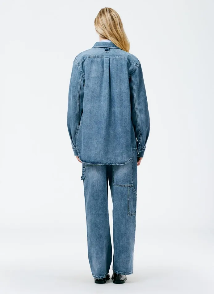 Women Denim Tibi Classic Wash Denim Easy Shirt Classic Blue