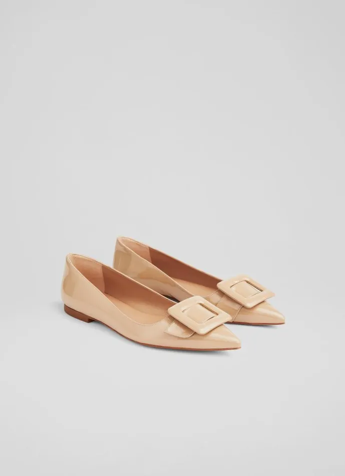 Women Devon Beige Patent Leather BuckleDetail Flats Cafe Au Lait LKBennett Flats Women Devon Beige Patent Leather BuckleDetail Flats Cafe Au Lait LKBennett Flats