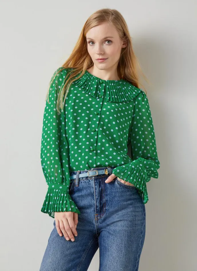 Women Dita Green And Blue Spot Print Blouse Green Blue LKBennett Tops