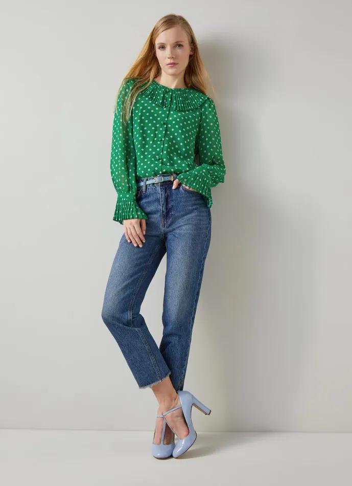 Women Dita Green And Blue Spot Print Blouse Green Blue LKBennett Tops