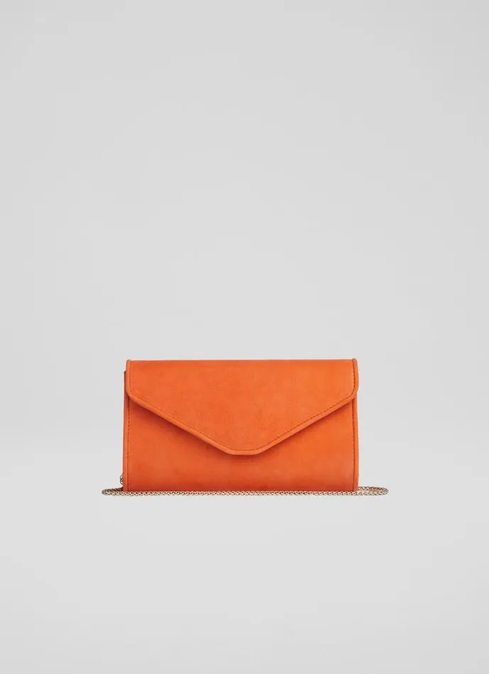 Women Dominica Orange Suede Clutch Bag LKBennett Clutch Bags