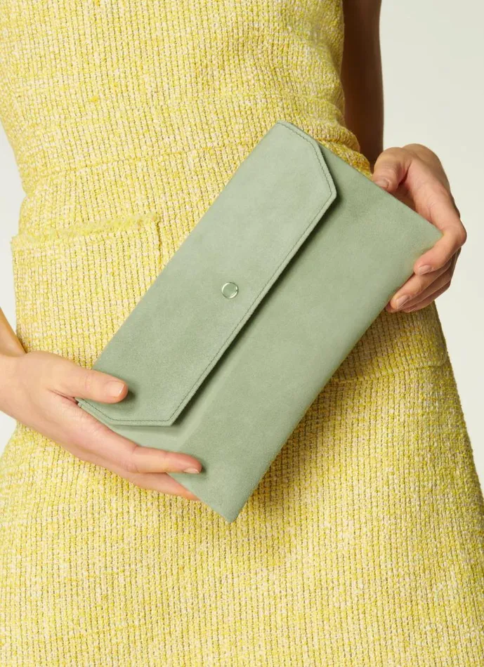 Women Dora Soft Green Suede Clutch LKBennett Clutch Bags