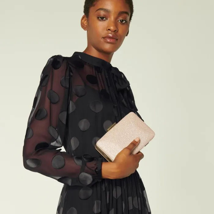 Women Dotty Champagne Glitter Box Clutch LKBennett Clutch Bags