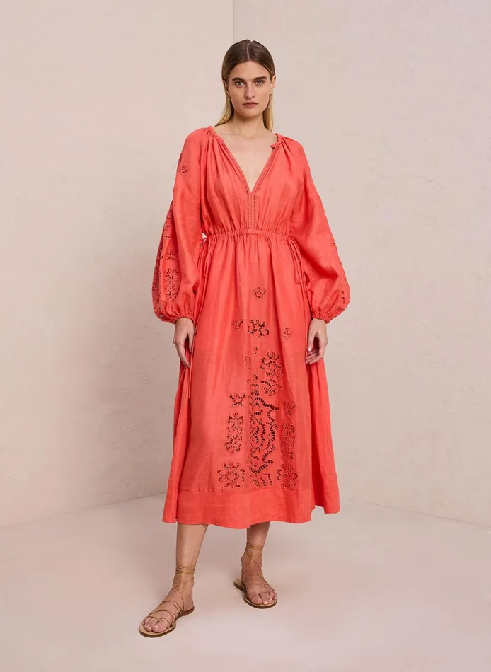 Women Dresses ALC Capri Embroidered Linen Dress Spiced Coralspiced Coral