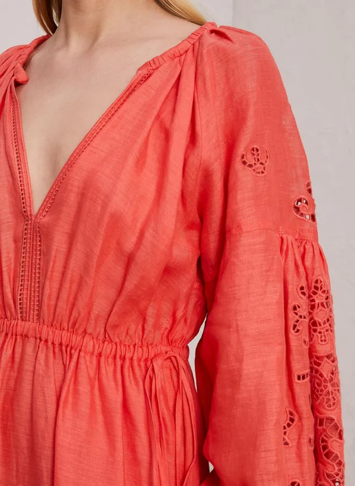 Women Dresses ALC Capri Embroidered Linen Dress Spiced Coralspiced Coral