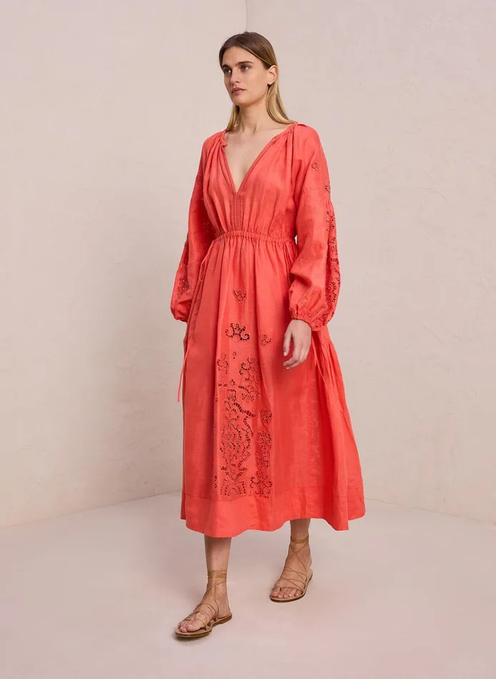 Women Dresses ALC Capri Embroidered Linen Dress Spiced Coralspiced Coral