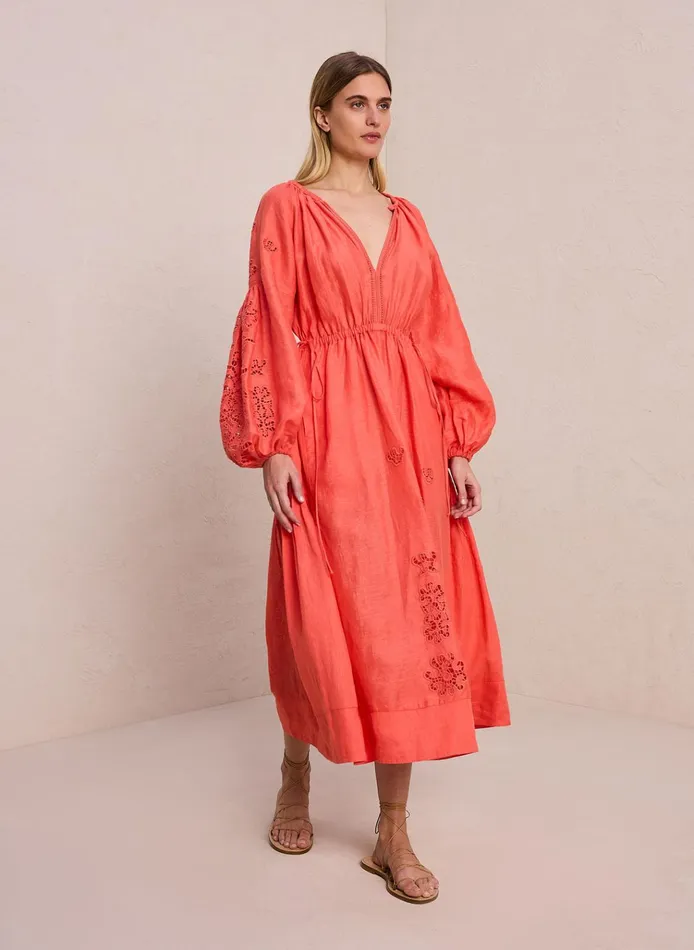 Women Dresses ALC Capri Embroidered Linen Dress Spiced Coralspiced Coral
