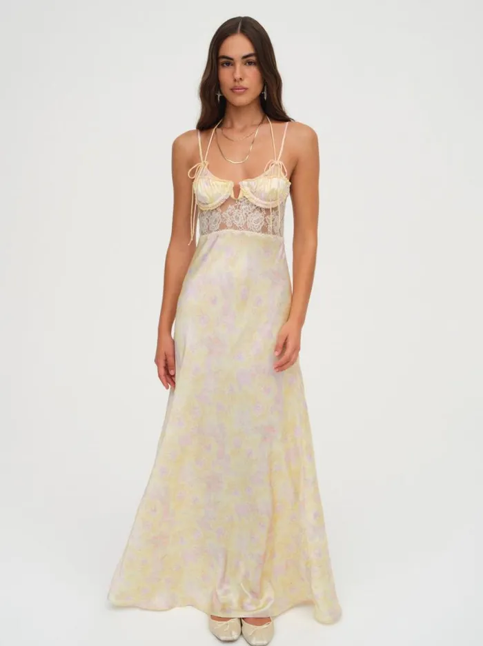 Women Dresses For Love and Lemons Amora Floral Maxi Dress Yellow