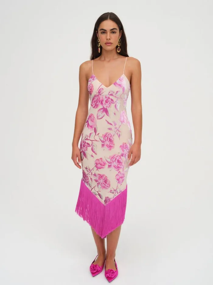 Women Dresses For Love and Lemons Rori Fringe Midi Dress Pink Women Dresses For Love and Lemons Rori Fringe Midi Dress Pink