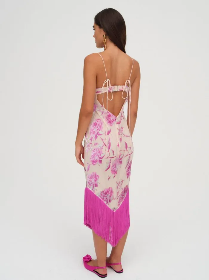 Women Dresses For Love and Lemons Rori Fringe Midi Dress Pink Women Dresses For Love and Lemons Rori Fringe Midi Dress Pink