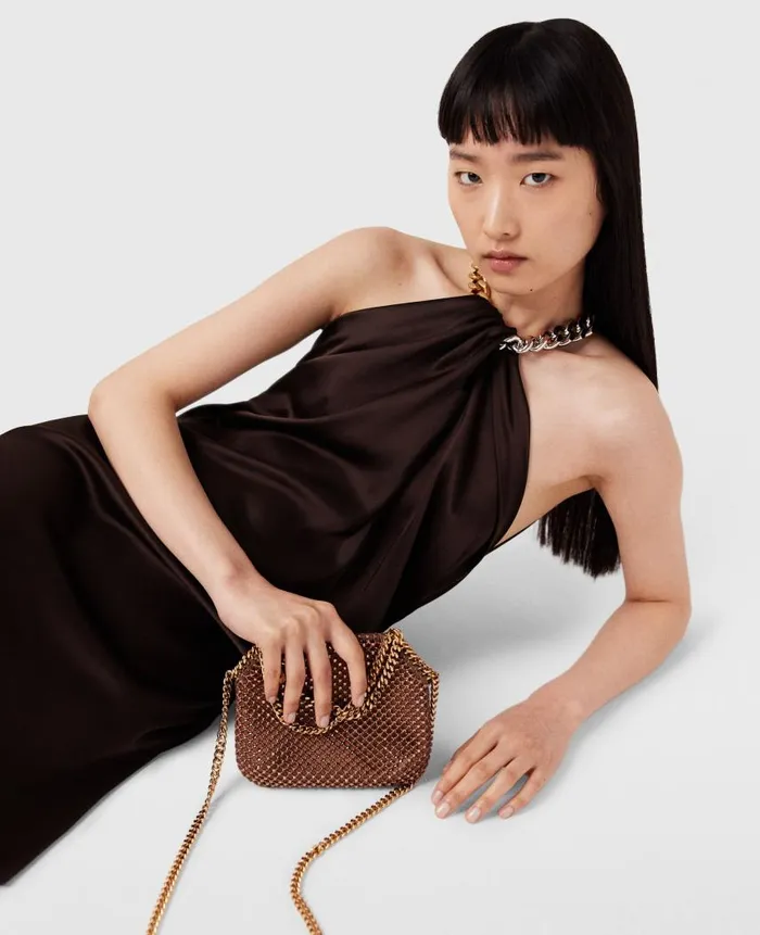 Women Dresses Stella McCartney Chain Halterneck Satin Midi Dress Chocolate Brown