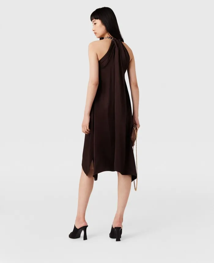 Women Dresses Stella McCartney Chain Halterneck Satin Midi Dress Chocolate Brown
