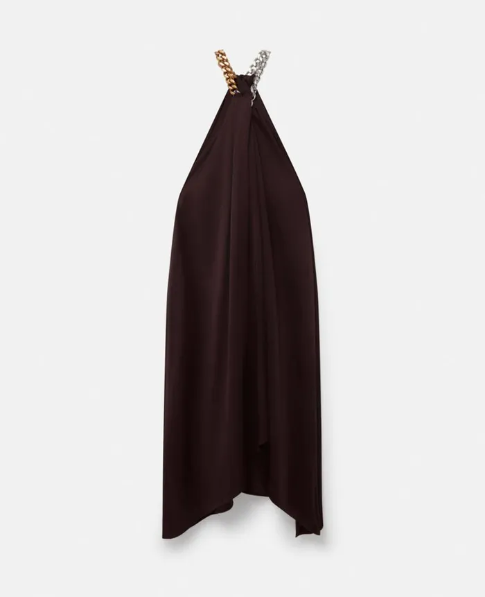 Women Dresses Stella McCartney Chain Halterneck Satin Midi Dress Chocolate Brown