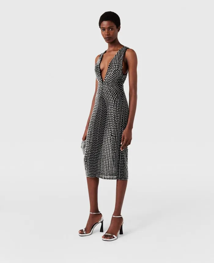 Women Dresses Stella McCartney CrystalEmbellished Midi Dress Midnight Black
