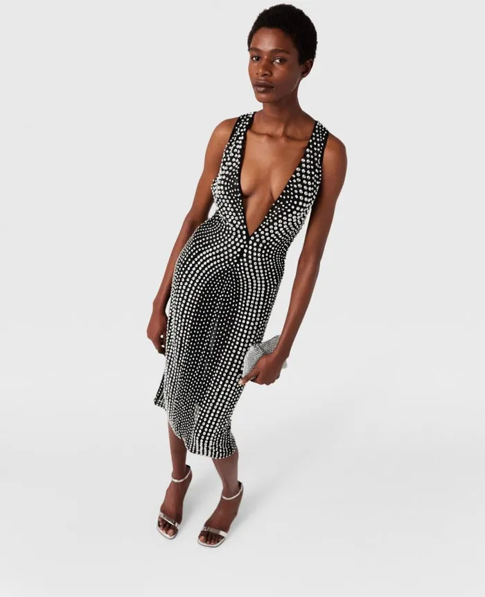 Women Dresses Stella McCartney CrystalEmbellished Midi Dress Midnight Black