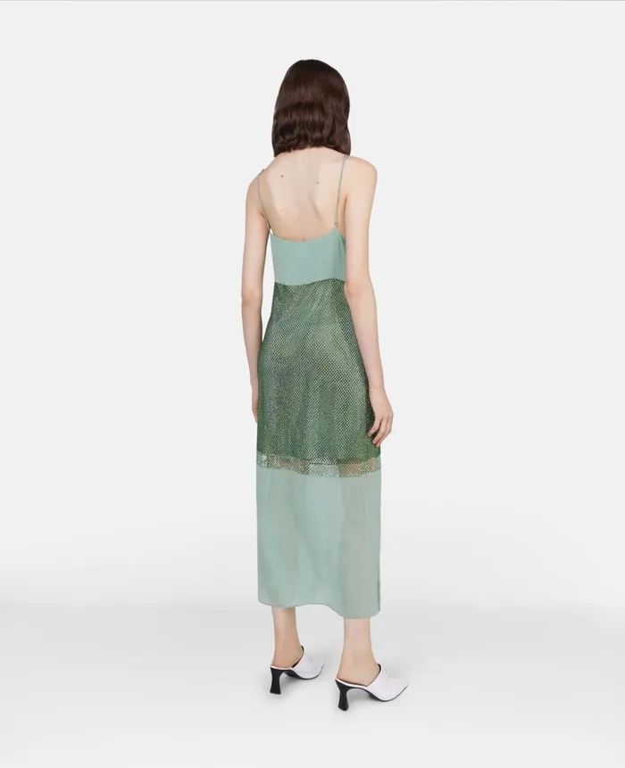 Women Dresses Stella McCartney Crystal Panel Satin Slip Dress Sage Women Dresses Stella McCartney Crystal Panel Satin Slip Dress Sage