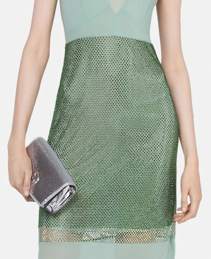 Women Dresses Stella McCartney Crystal Panel Satin Slip Dress Sage Women Dresses Stella McCartney Crystal Panel Satin Slip Dress Sage