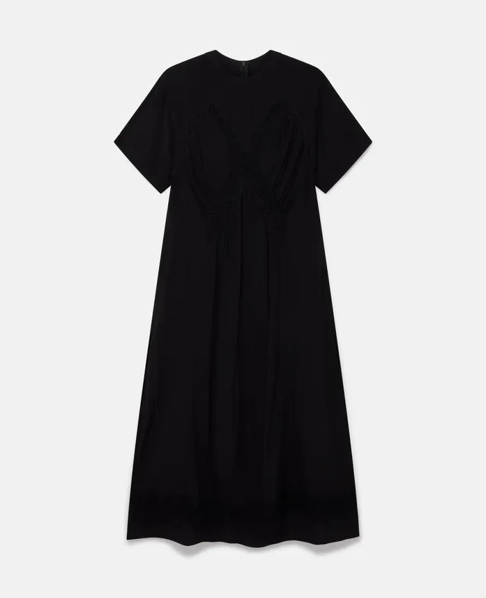 Women Dresses Stella McCartney Lace Insert Short Sleeve Maxi Dress Midnight Black