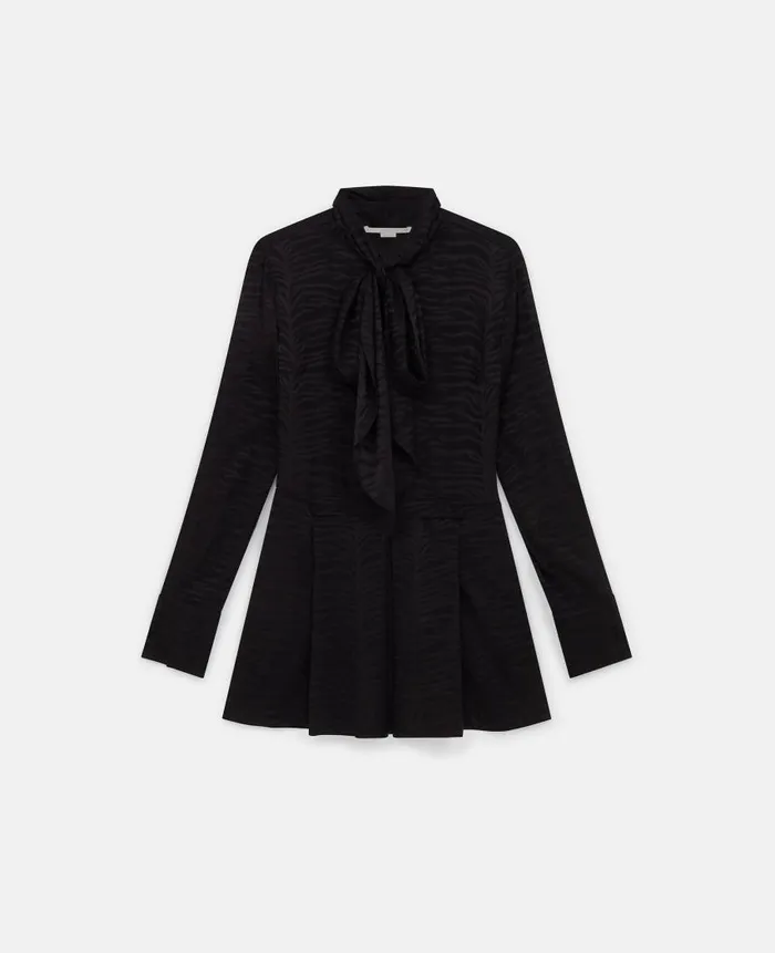 Women Dresses Stella McCartney Tiger Print TieNeck Midi Dress Black Tiger Print Women Dresses Stella McCartney Tiger Print TieNeck Midi Dress Black Tiger Print