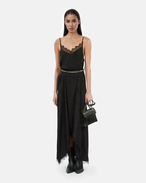 Women Dresses The Kooples Long Black Floral Jacquard Slip Dress Black