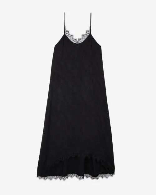 Women Dresses The Kooples Long Black Floral Jacquard Slip Dress Black