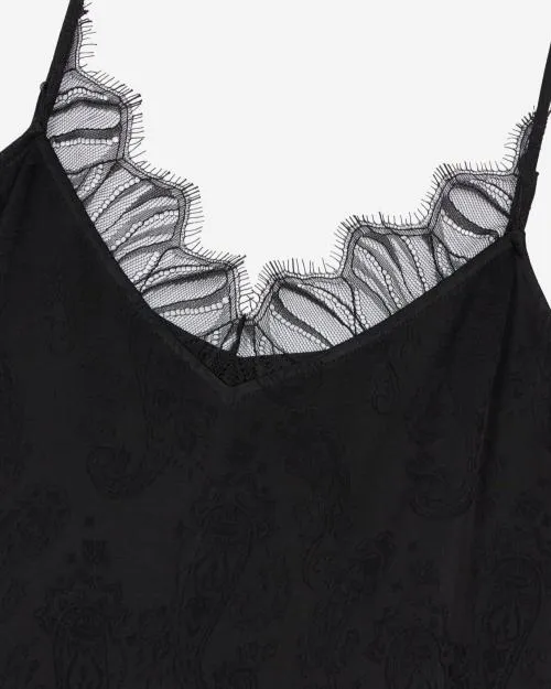 Women Dresses The Kooples Long Black Floral Jacquard Slip Dress Black