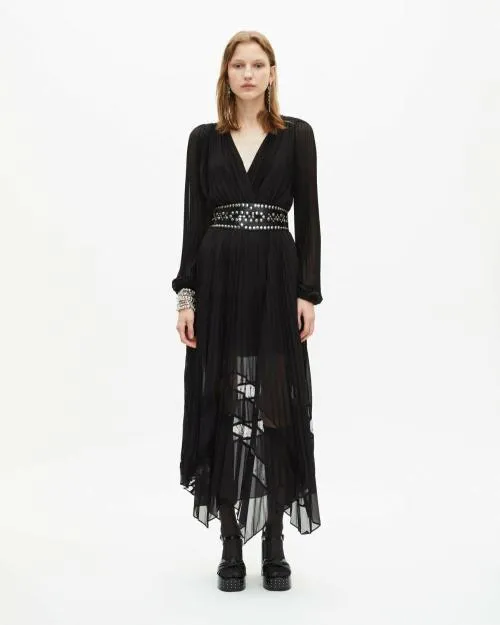 Women Dresses The Kooples Long Black Pleated Dress Black
