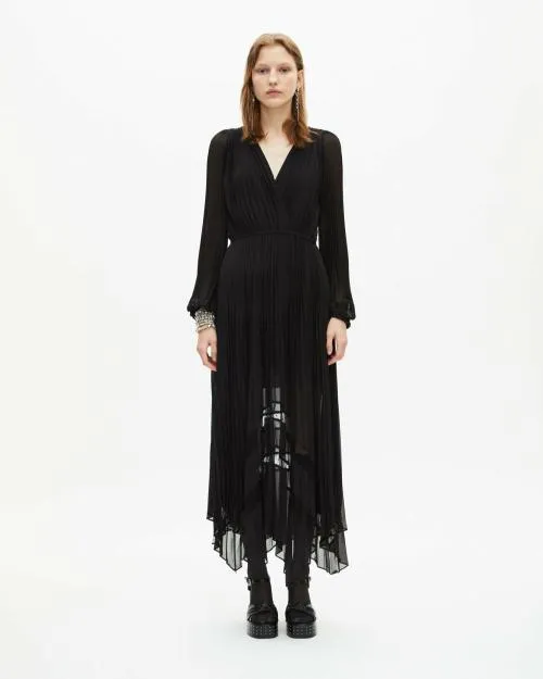 Women Dresses The Kooples Long Black Pleated Dress Black