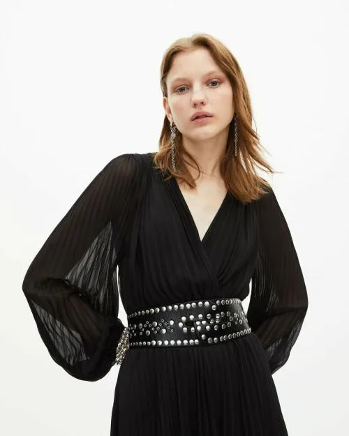 Women Dresses The Kooples Long Black Pleated Dress Black
