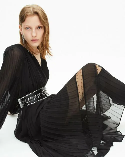 Women Dresses The Kooples Long Black Pleated Dress Black