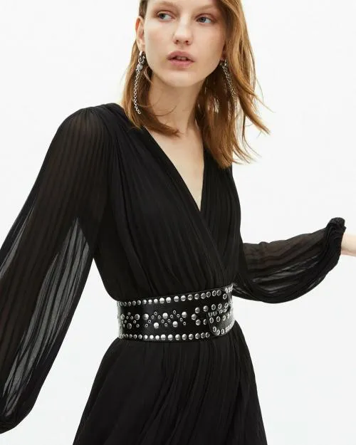 Women Dresses The Kooples Long Black Pleated Dress Black