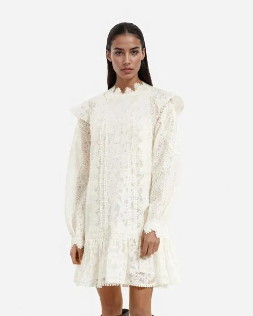 Women Dresses The Kooples Short Ecru Lace Dress Ecru