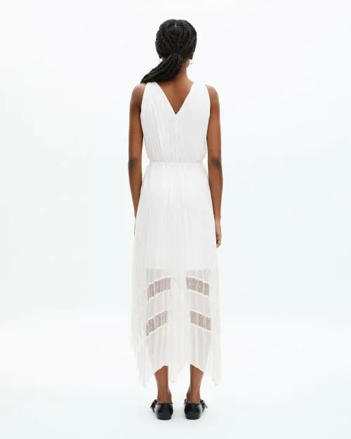 Women Dresses The Kooples White Plumetis Long Pleated Dress Ecru