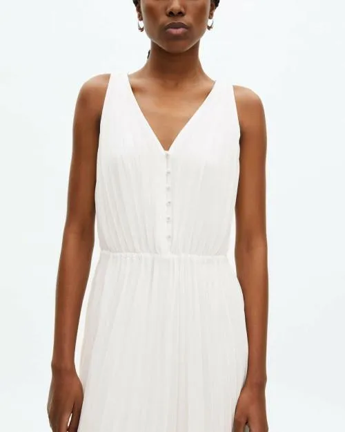 Women Dresses The Kooples White Plumetis Long Pleated Dress Ecru