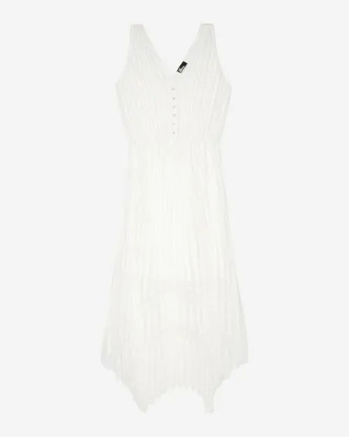 Women Dresses The Kooples White Plumetis Long Pleated Dress Ecru