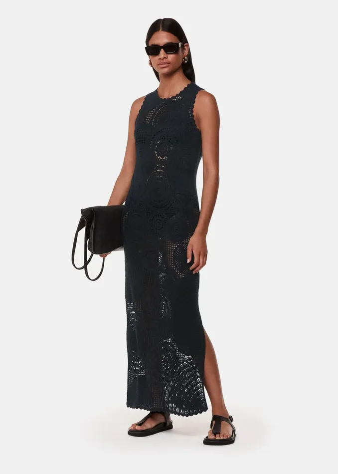 Women Dresses Whistles Black Crochet Circle Maxi Dress