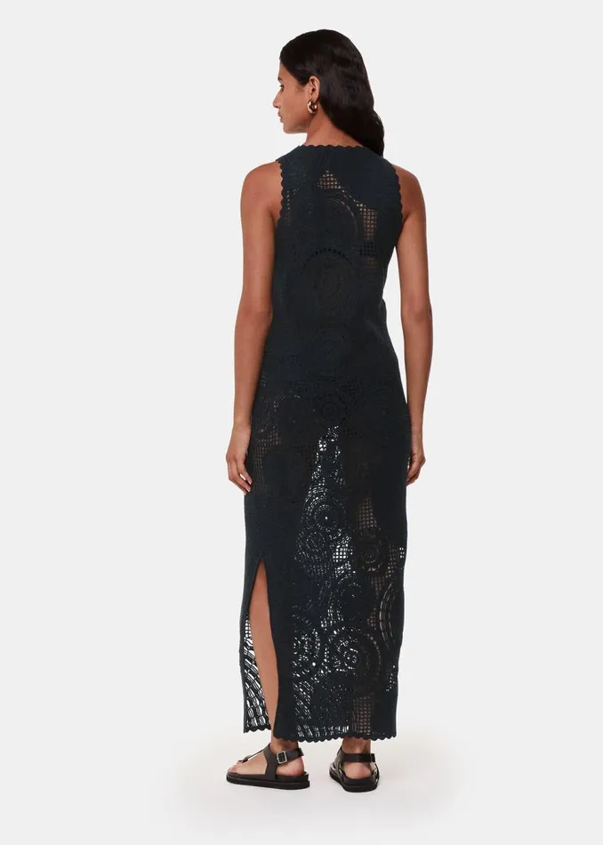 Women Dresses Whistles Black Crochet Circle Maxi Dress