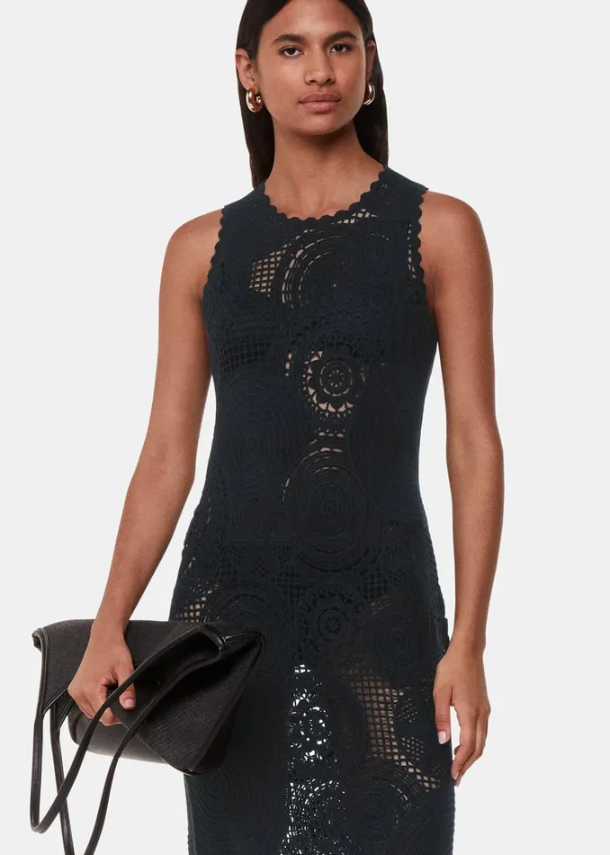 Women Dresses Whistles Black Crochet Circle Maxi Dress