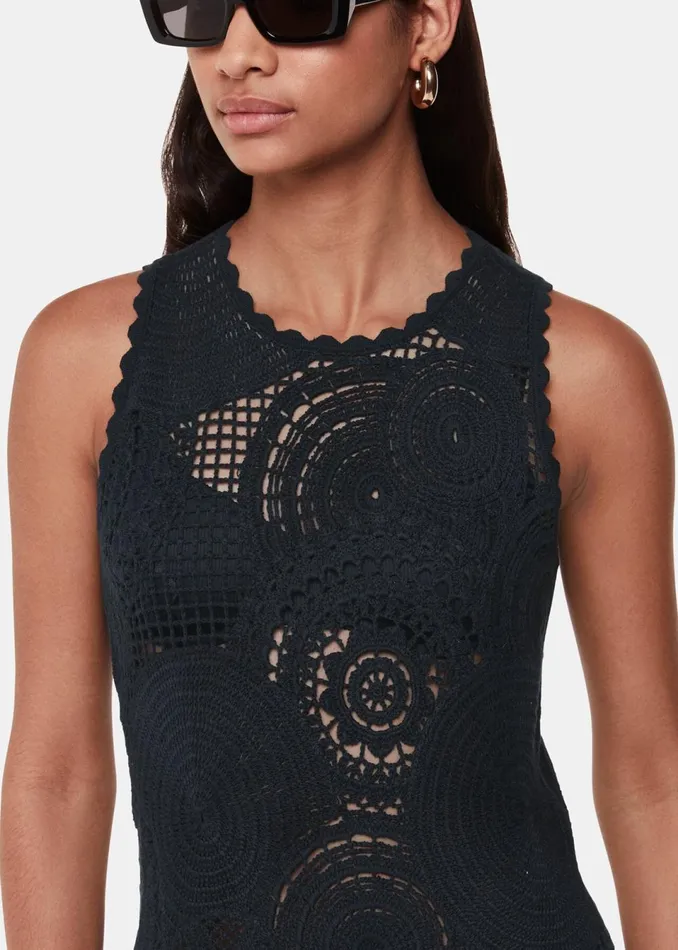 Women Dresses Whistles Black Crochet Circle Maxi Dress