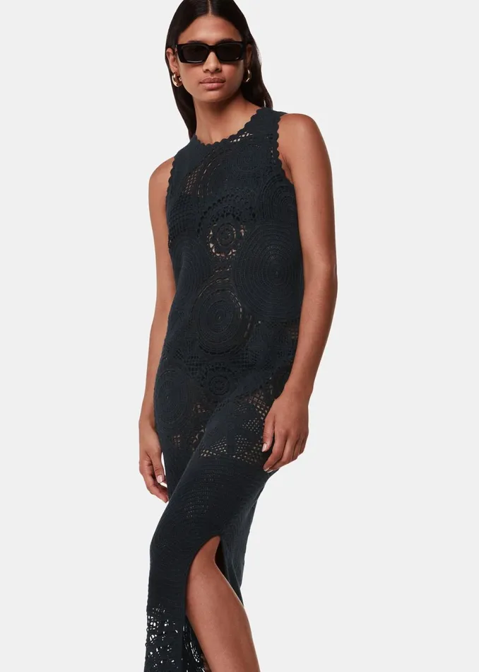 Women Dresses Whistles Black Crochet Circle Maxi Dress