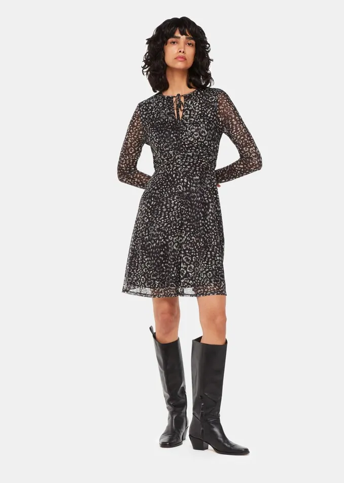 Women Dresses Whistles Black Feather Leopard Flippy Dress