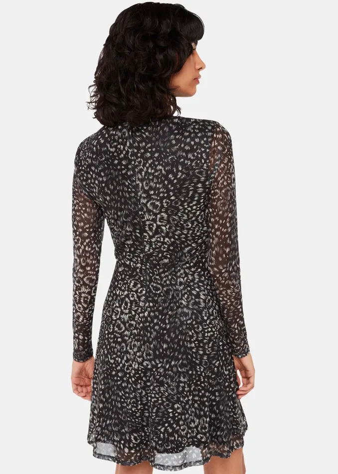 Women Dresses Whistles Black Feather Leopard Flippy Dress