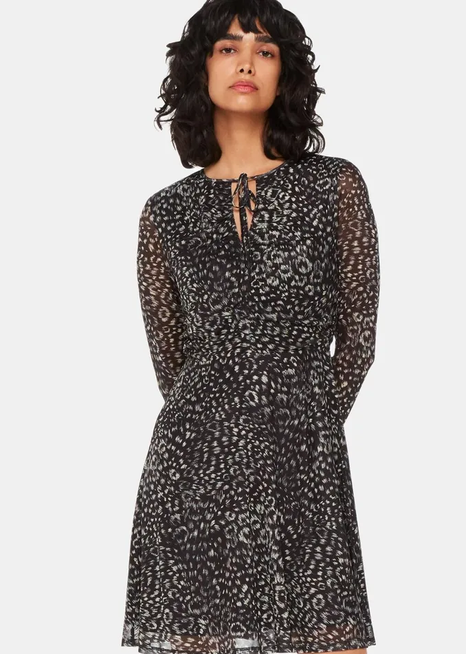Women Dresses Whistles Black Feather Leopard Flippy Dress