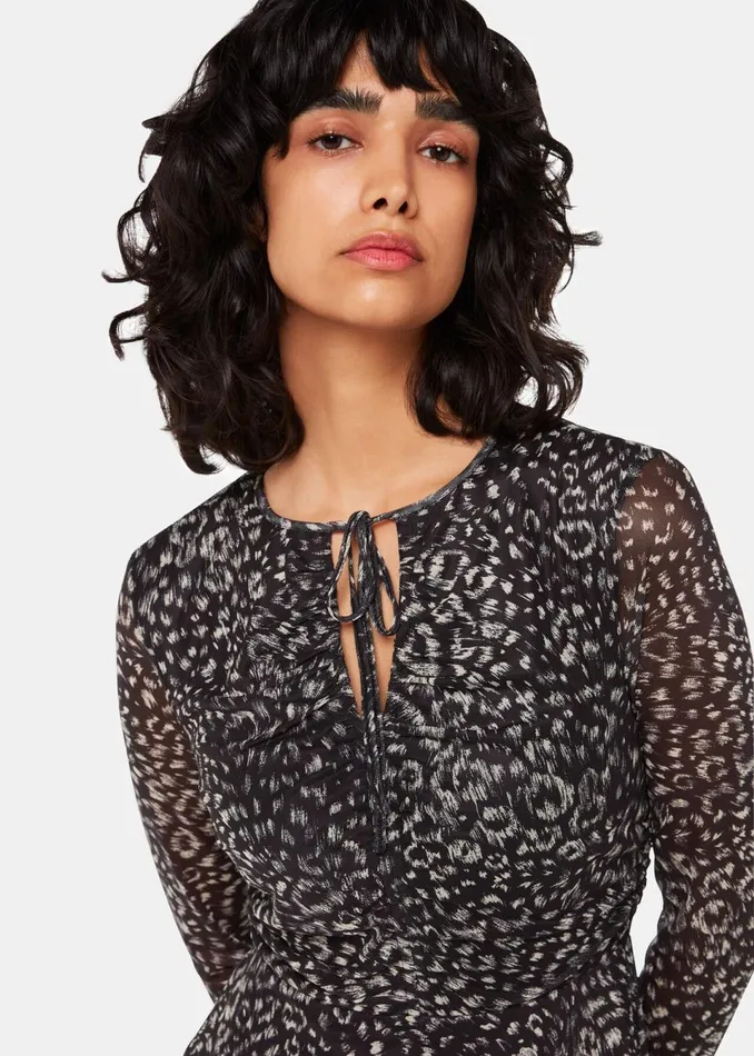 Women Dresses Whistles Black Feather Leopard Flippy Dress