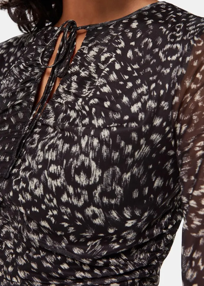 Women Dresses Whistles Black Feather Leopard Flippy Dress