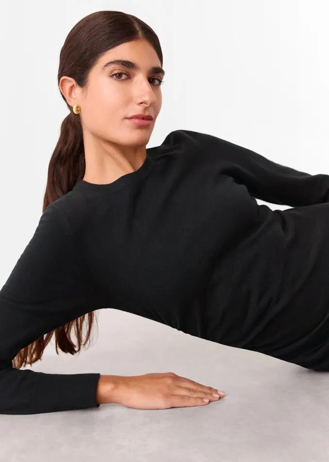 Women Dresses Whistles Black Gathered Side Midi Knit Dress