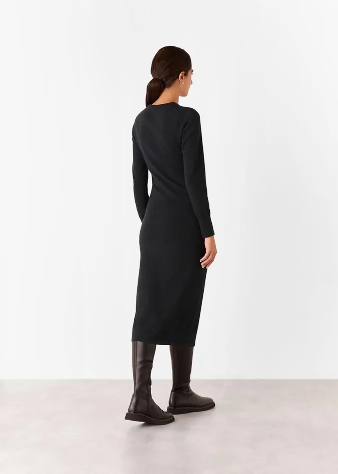 Women Dresses Whistles Black Gathered Side Midi Knit Dress